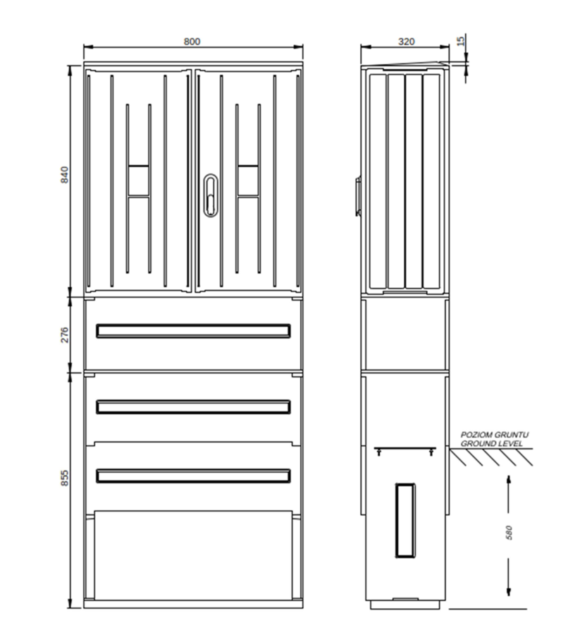 Zestaw wykonawczy uruchamiająco-sygnalizujący ZW630 z fundamentem - Dimensions